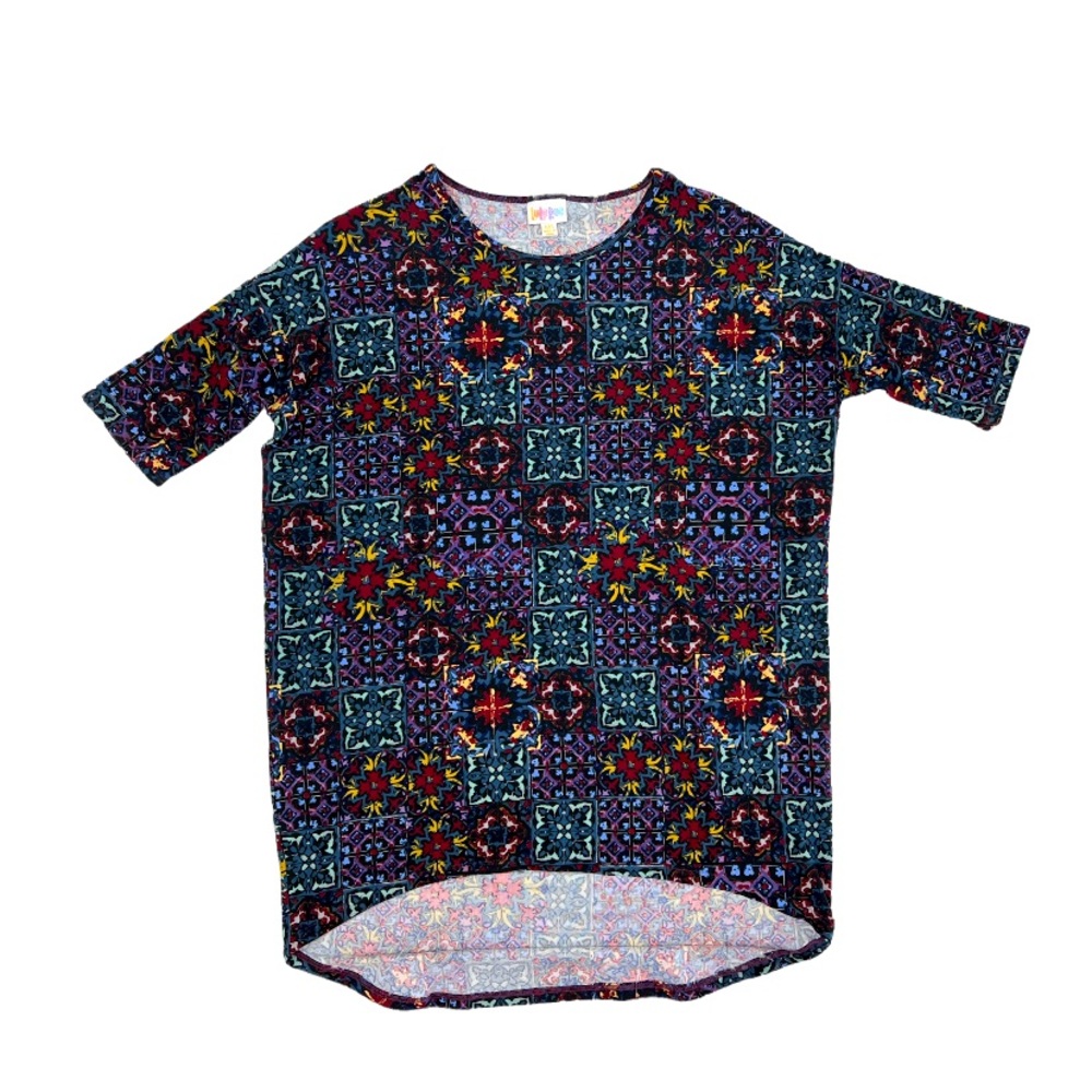 LuLaRoe Irma Black and Purple Tunic Tee Shirt Size XXS